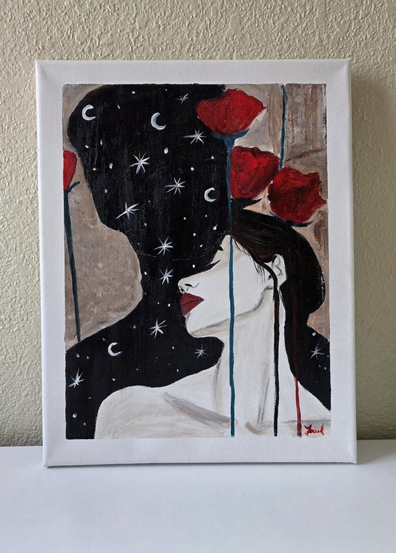 Original Abstract Woman Portrait Acrylic Painting 11×14 Celestial Wall Art