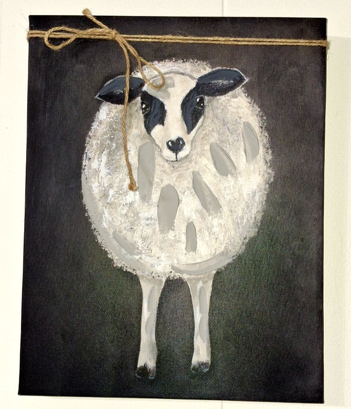 Deb Hrabik Painting on Canvas WOOLY & BARNYARD SHEEP 14"x11" 2 Paintings gallery