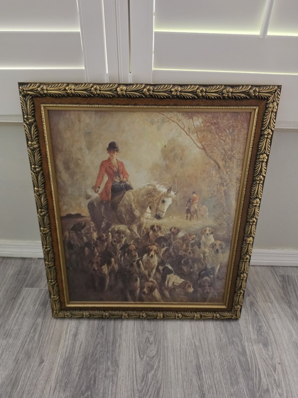 Fox Hunt Horse & Hounds Framed 24×28 Impressionist Style Art Jose Trujillo