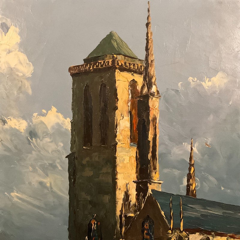 Vintage Framed Original Impressionist Oil on Canvas "Locronan" By C. Charpides gallery