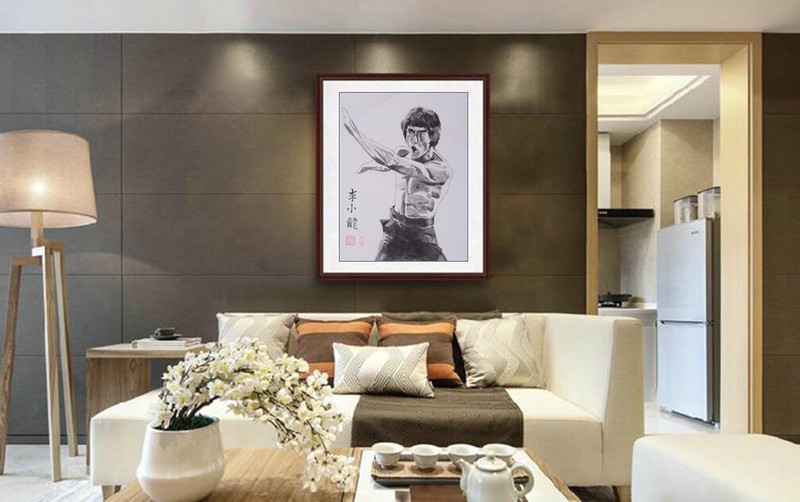 Artwork Chinese Kung Fu Bruce Lee Hand Painted Brush ink watercolor painting gallery