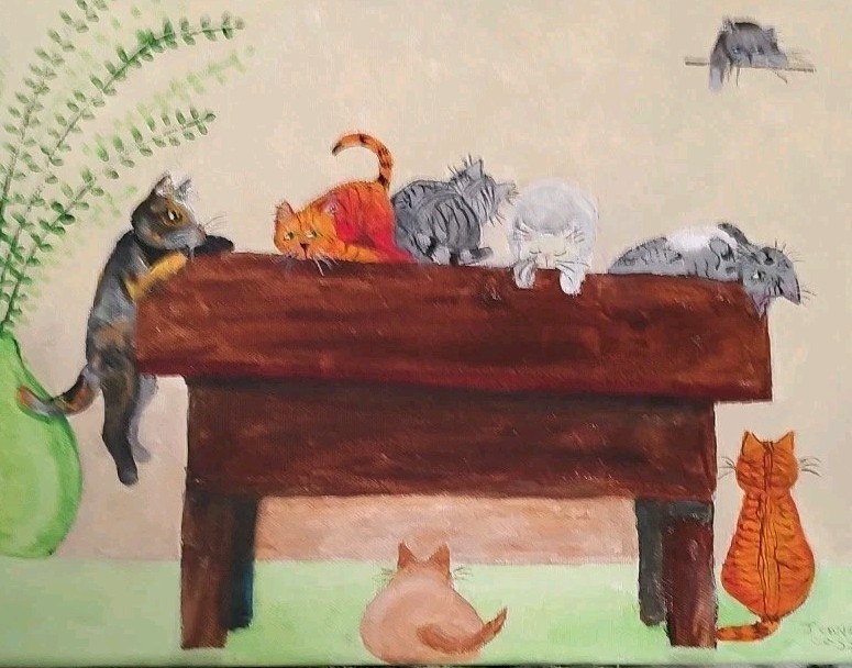 Eight Kittens Playing In The Workroom, 11x14, Acrylic Painting gallery