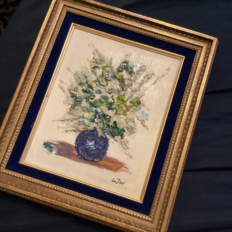 Le Dene Signed Abstract Floral Vase Still Life Canvas Painting, Small, Framed gallery