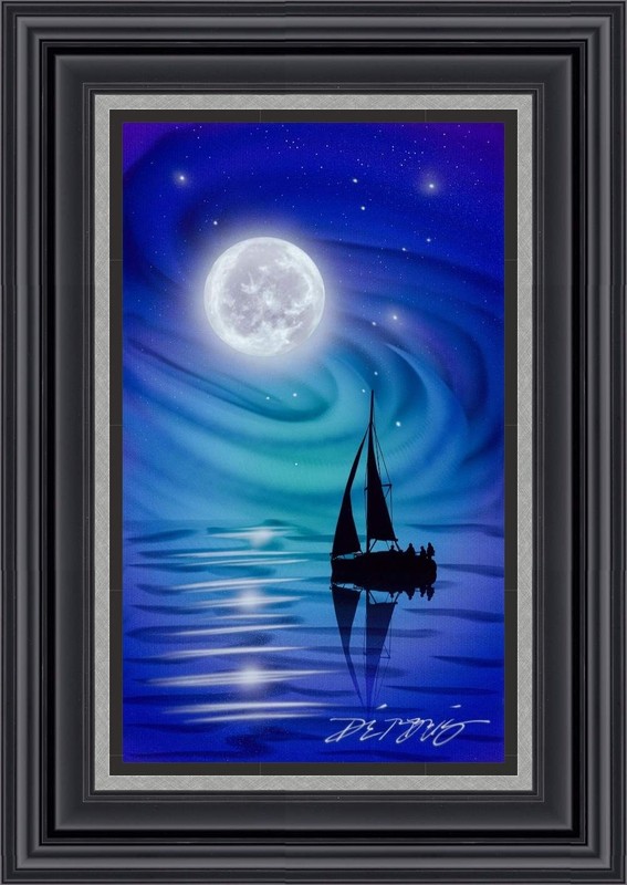 Original CHRIS DERUBEIS «To The Moon and Back» Mixed Media on Metal Signed-COA