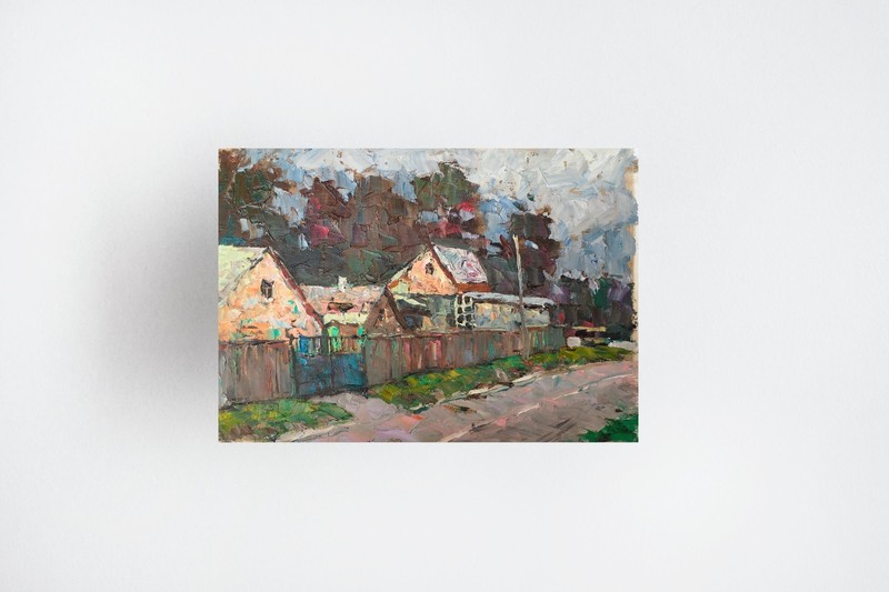 Oil painting Houses Ukrainian painter canvas Unframed original Decor landscape