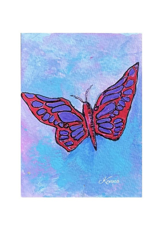 ACEO Painting By Kenna Gouache & Ink Butterfly 2”5” X 3.5” Signed ÀTC