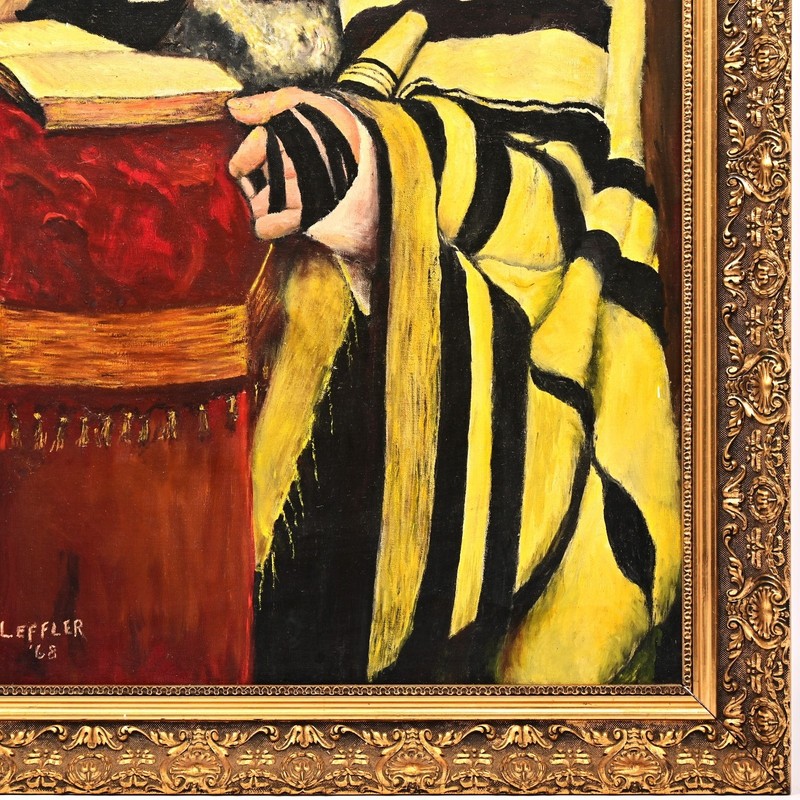 EFFLER Original Vintage Signed Judaica Rabbi Study Prayer Portrait Oil Painting gallery
