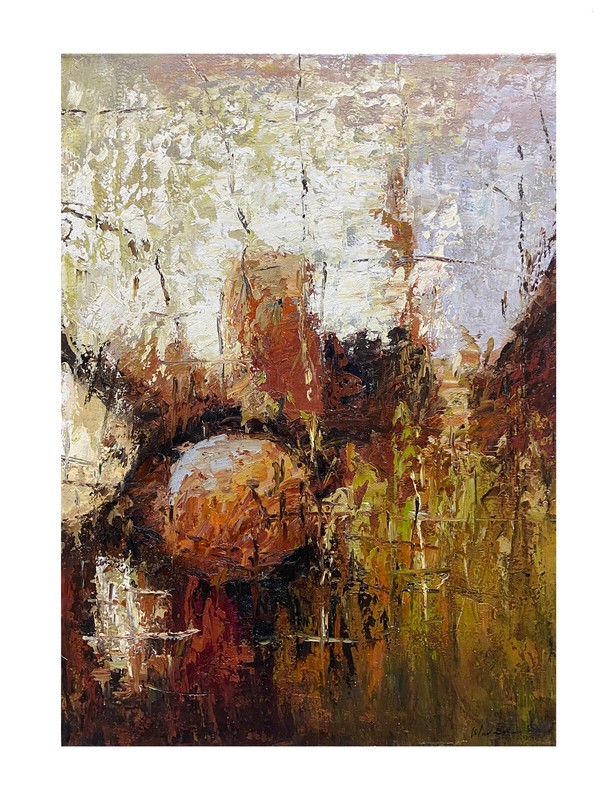 Hungryartist – red&brown theme abstrat original oil painting on canvas 24×36