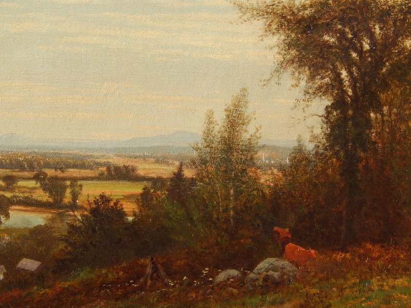 LISTED Edward Nichols (1819-1871) Hudson or Connecticut River View Oil Painting gallery
