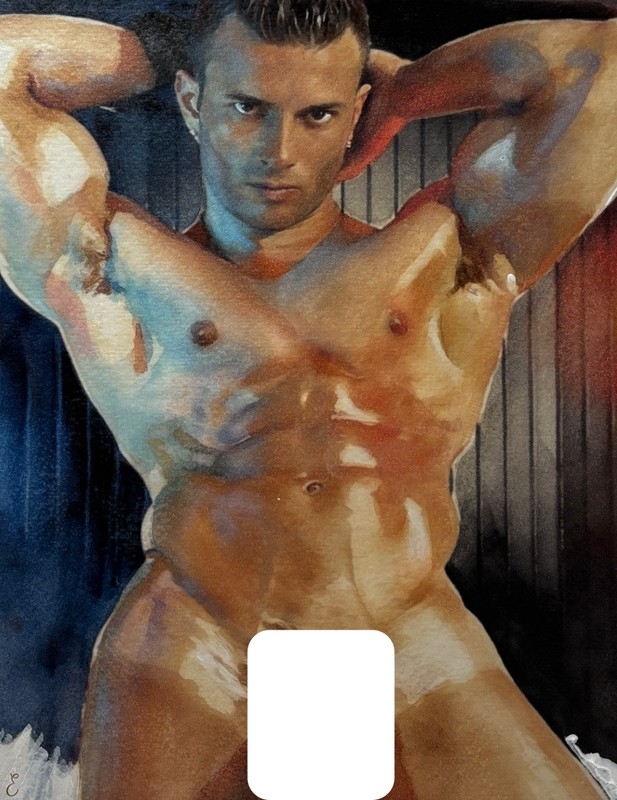 🎨 ORIGINAL NUDE MALE WATERCOLOR PAINTING by Eric Fisher