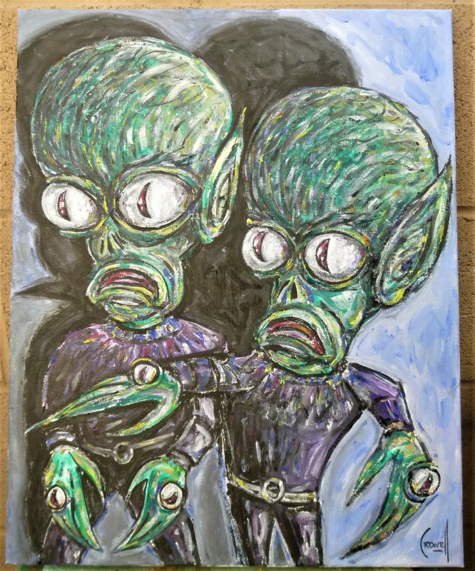 INVASION SAUCER MEN 50’s movie oil painting 16×20 canvas original signed CROWELL