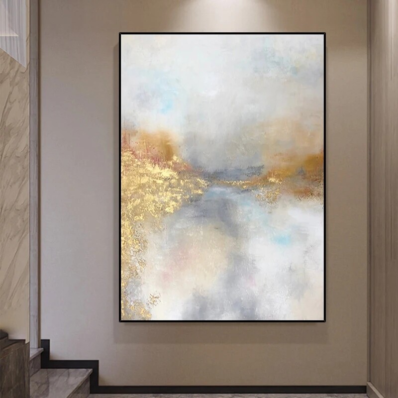 Large Modern Abstract Gold Silver Foil Decor Oil Painting Hand-Painted Artwork