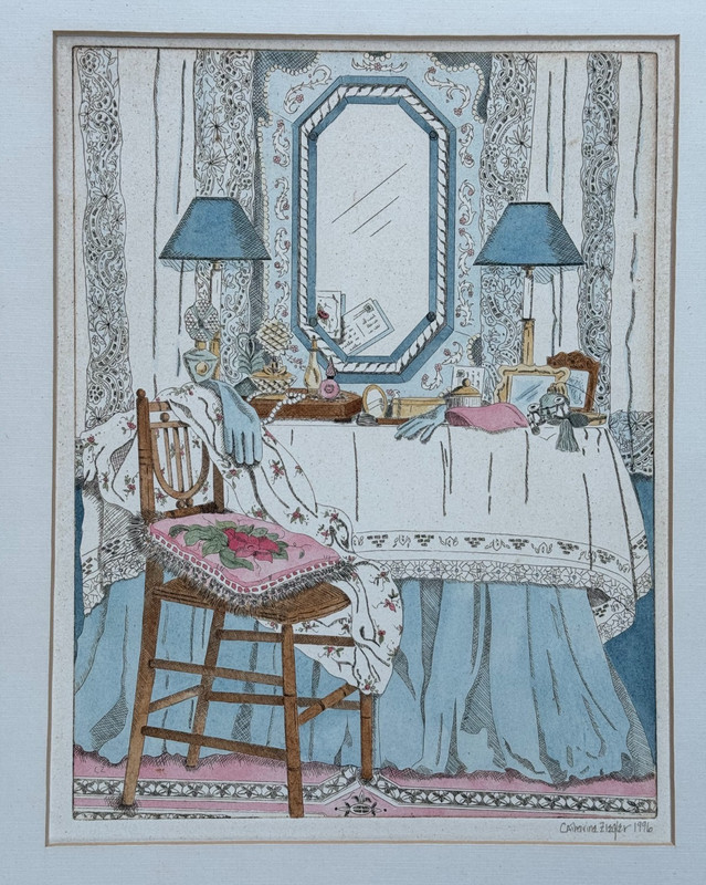 CATHERINE CATHY ZIEGLER SIGNED ETCHING WATERCOLOR AQUATINT HAND COLORED 1996 ART
