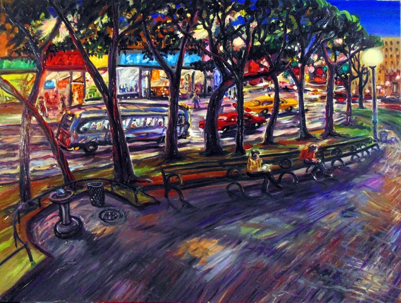 UNION SQUARE PARK -Original OIL Painting Arthur Robins Manhattan NYC Cityscape