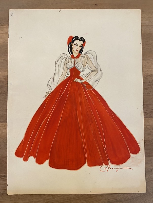 ORIGINAL COSTUME DESIGN SKETCHES PAINTING 1930’s / 1940’s Artist Signed Roleene