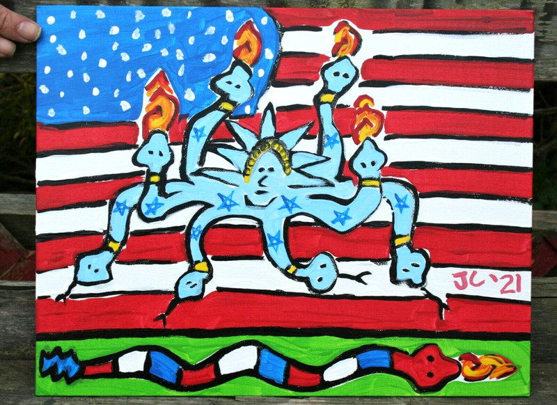 DON’T TREAD ON ME LIBERTY SNAKE Jr CHARLIE FAST AMERICANA FOLK POP ART PAINTING