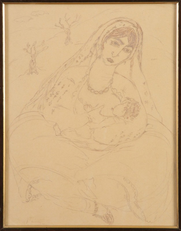 Reuven Rubin – Mutter mit Sohn, Zeichnung, signiert