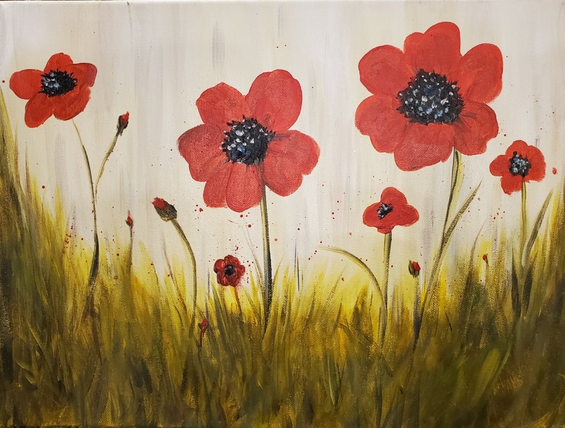 RED poppies flower field minimalism Original Painting Canvas art