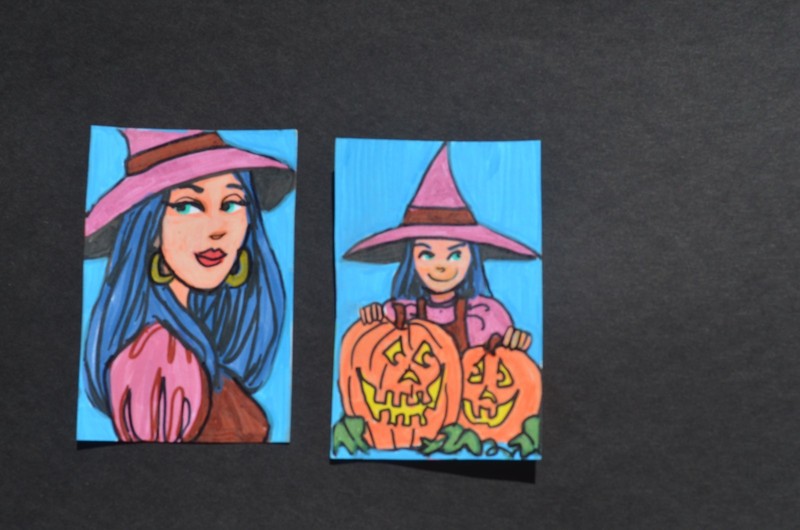 ACEO Original Art Mother Daughter Witch Set B Horror Mixed Media Not a print