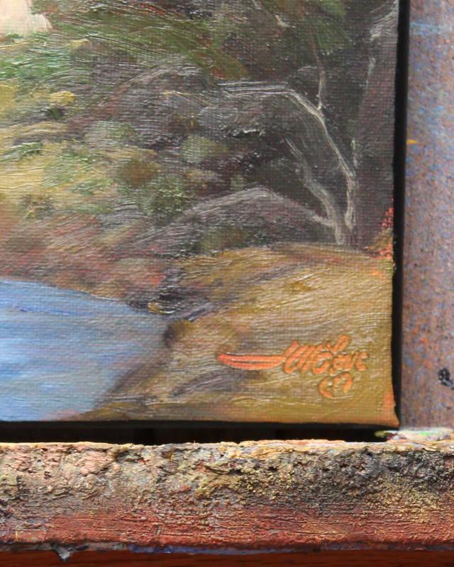 Jeff Love Art Original Oil Painting 10X8" Landscape House Trees Mountain Creek gallery