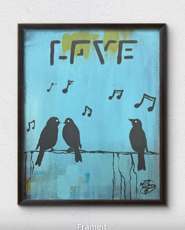 Original Art Bird On Wire 14×11 Canvas Colorful Modern Acrylic Painting Signed