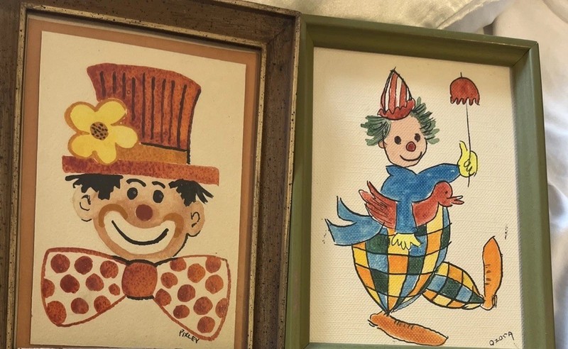 VTG Set 3 Clown Hand Painted Mid Century Naive Folk Art 1960’s Ozora Pixley i1