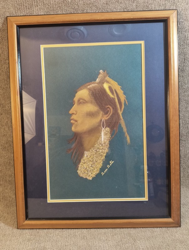 Original Pastel Portrait Native American Woman Signed Arlene Axton Framed 27×21