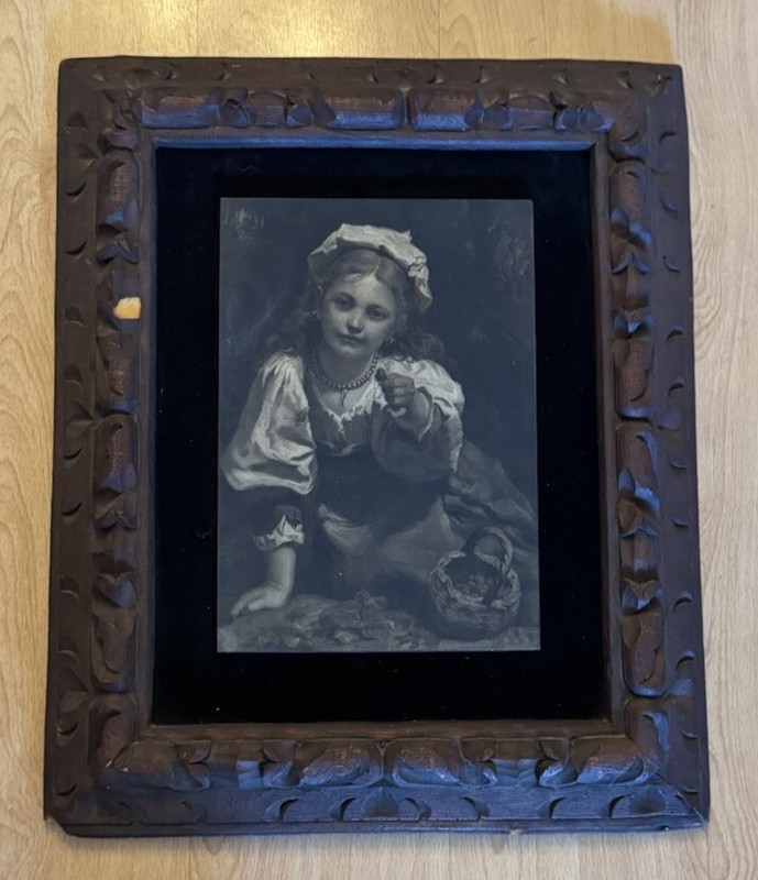 Vintage Signed Etching Hand Painting Engraving 20x 23”Framed Girl Portrait Read gallery