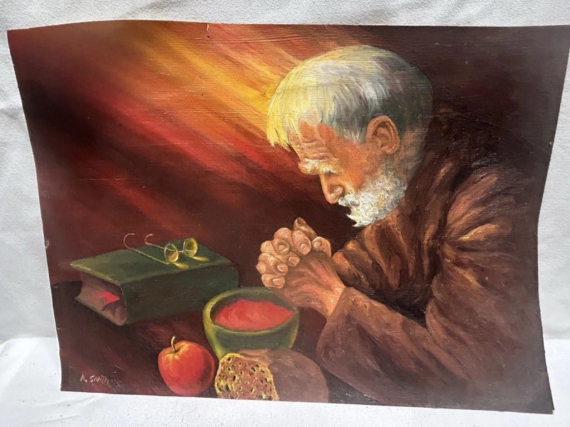 Vtg Original Artwork Alan Smith GRACE/SILENT PRAYER of Eric Enstrom Photo SIGNED