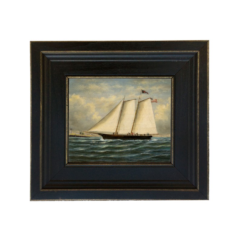 America Framed Oil Painting Print on Canvas in Distressed Black Wood Frame