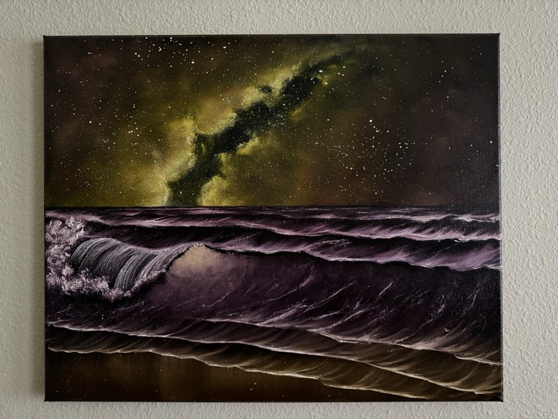 Galaxy Purple Milky Way Space Original Oil Seascape Oil Painting 16x20in gallery