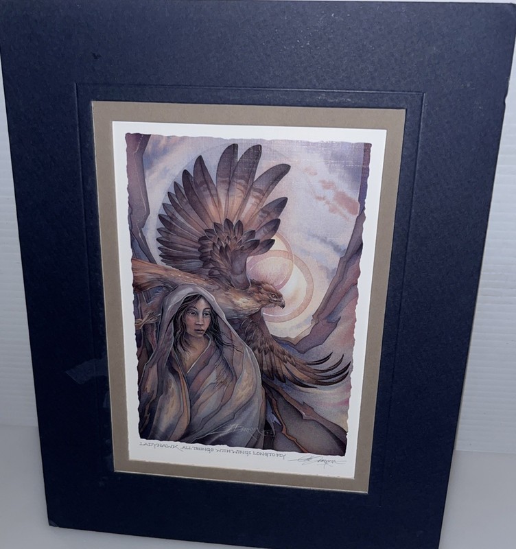 Jody Bergsma “LADYHAWK” All Things w/ Wings Long To Fly Print Signed Dble Matted