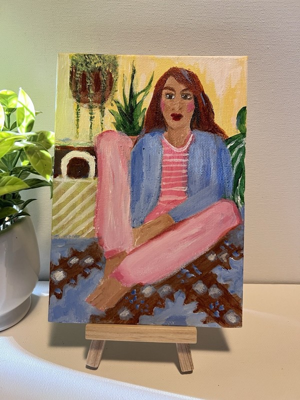 Abstract Lady in Pink Original Acrylic Painting on 5" x 7" Canvas Panel gallery