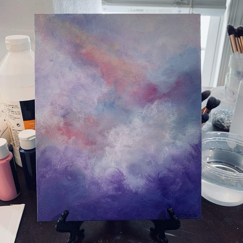 8″ x 10″ Original Acrylic Painting Clouds Sky Art Canvas Panel With Easel