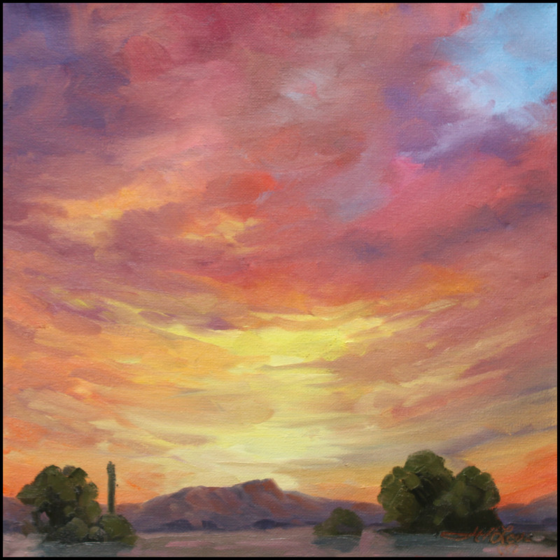 Love Art Original Oil Painting Arizona Landscape Southwestern Bright Sunset Sky