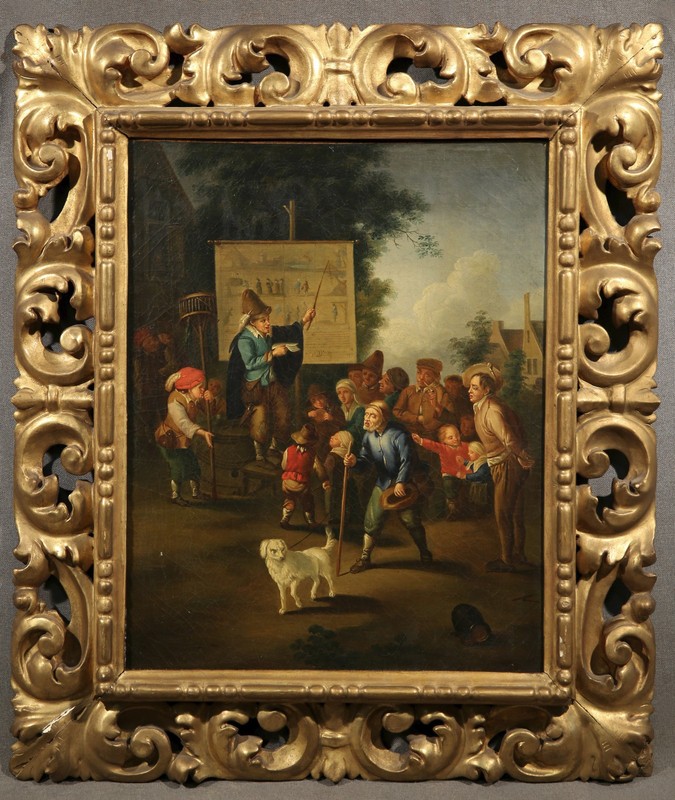 Exterior Genre Village Scene Painting Att. to Basilius Grundmann 18th Century