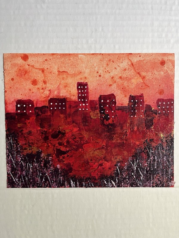Original Abstract Cityscape Buildings Painting | Unframed Single Piece Wall Art