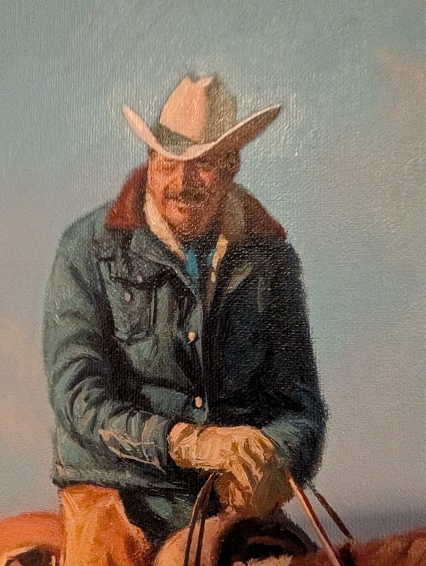 Harold Lloyd Lyon 'Cowboys' Oil on Canvas 24x36 Signed 1990 Framed gallery