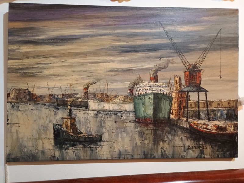 Bernard Nautical Maritime Marina Harbor Ship Seascape Oil Painting
