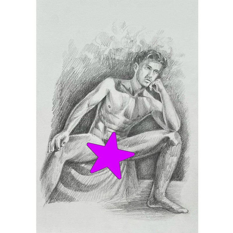Original Graphite Nude Male Painting – Fine Art Figure Drawing Realistic Human