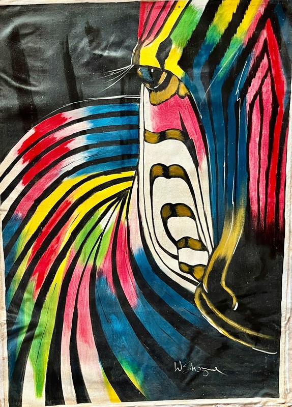 Beautiful Zebra African Painting from Tanzania, Africa – Unframed Oil on Canvas