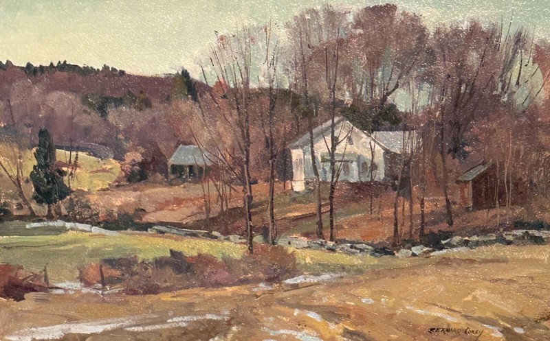 New England Farmhouse Barn Original Oil Landscape Painting by Bernard Corey