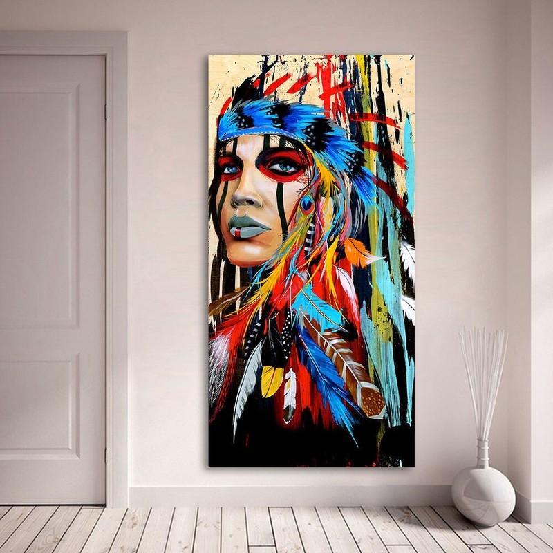 MQ447 Stretched Canvas Frame / Unframed Handmade Color Indian Girl Oil Painting