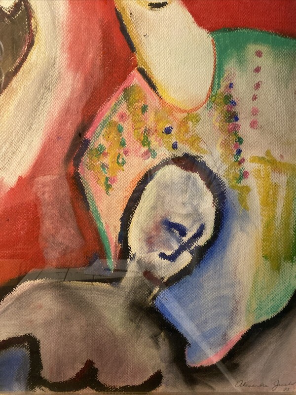 “ALEXANDRA JACOBS” ABSTRACT FIGURAL PASTAL PAINTING SIGNED gallery