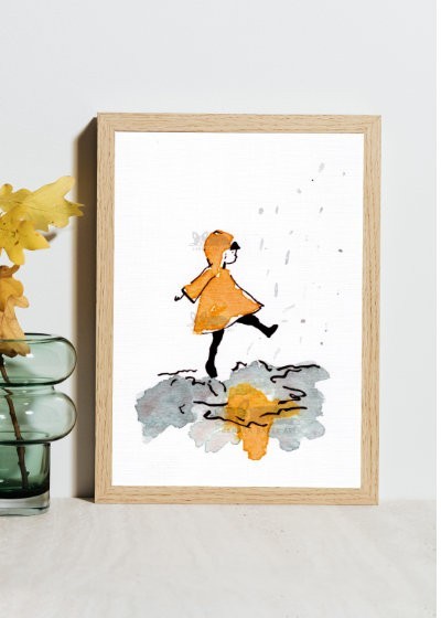Original Art PRINT | Girl in Rain | Print of Ink and Watercolor Painting | 5x7 gallery