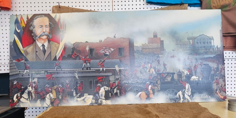 Larry Arnold Signed Large Civil War Battle Scene Original Painting On Wood. gallery