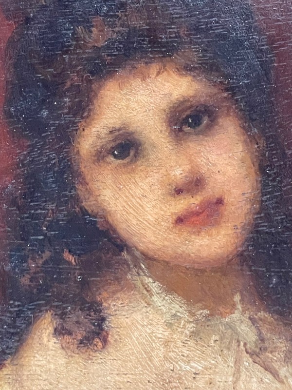 19th Century French Impressionist Oil Painting Signed Lady Portrait Framed gallery
