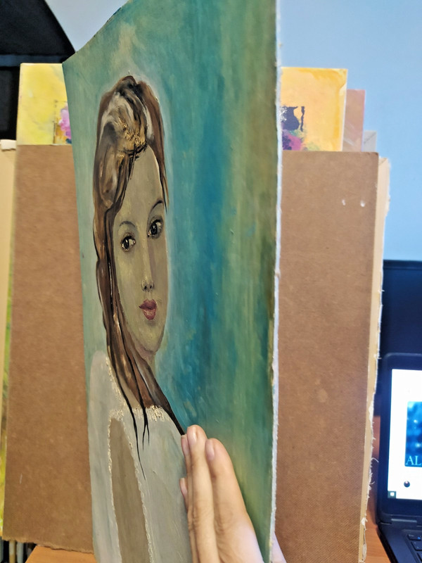 art 222 original painting 56x33 ZP oil on cardboard women portrait gallery