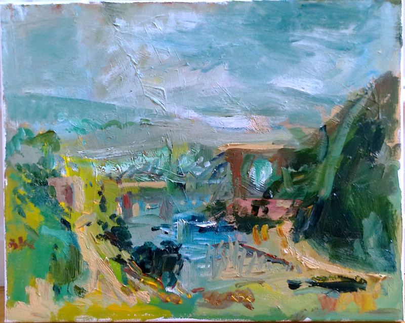 Impressionist Cubism Landscape Oil Painting 16"x20" Canvas Original Signed