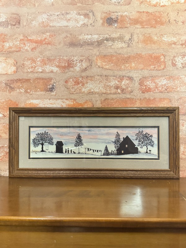 Vintage Framed Silhouette Art by M. Frey Studio | Countryside Scene